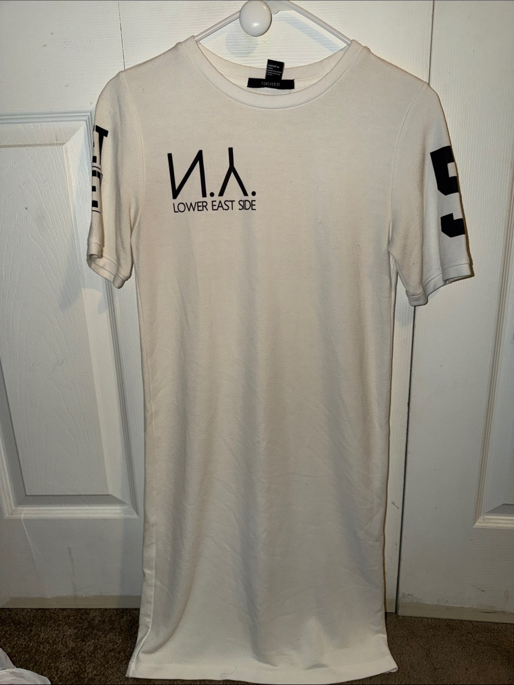 Forever 21 White Tee Midi Dress with Black Logo Accents